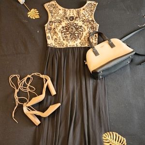 Black and Cream Beaded Formal Bridesmaid Dress